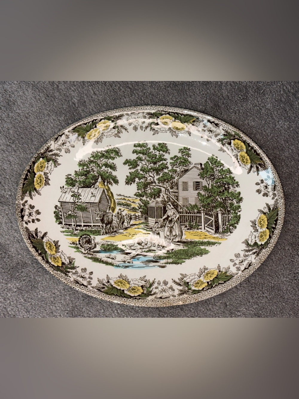 Vintage Royal China Fair Oaks Serving Platter Green and Yellow